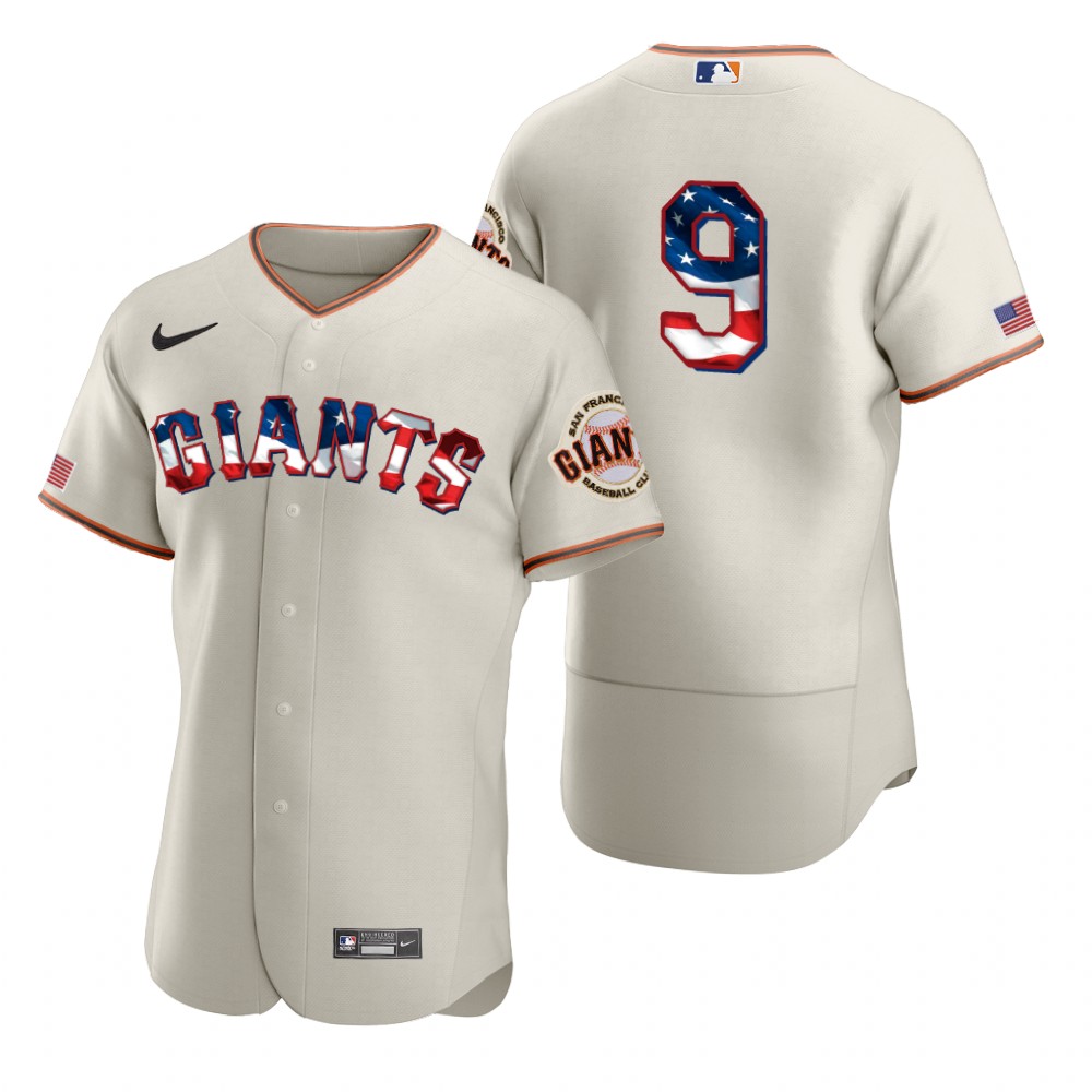 San Francisco Giants #9 Brandon Belt Men Nike Cream Fluttering USA Flag Limited Edition Authentic MLB Jersey
